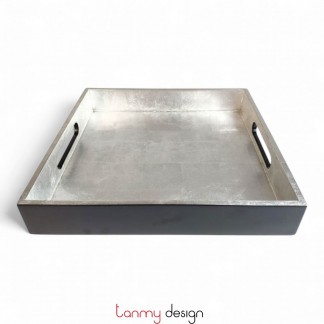 Khay sơn mài vuông dán bạc 25cm